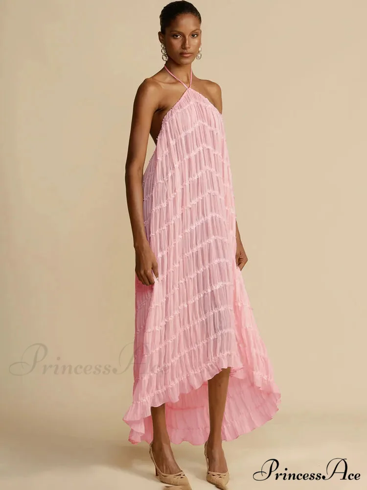 Halter Neck Stylish Ruched Midi Dress - Image 6