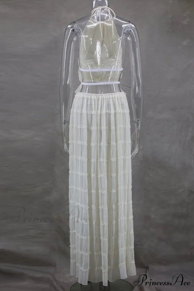 Halterneck Ruched Open Back Tie Trendy Up Top And Maxi Skirt Set - Image 13