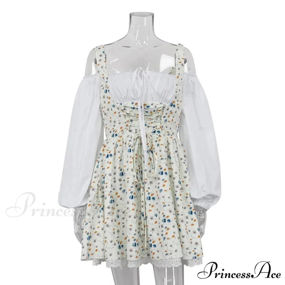 Printed Off-shoulder Lantern Charming Sleeve Flare Mini Dress - Image 10