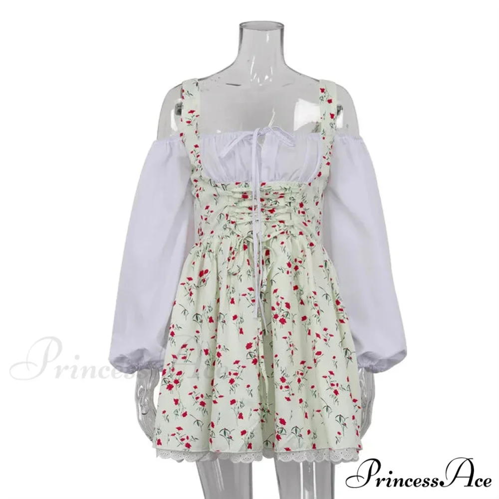 Printed Off-shoulder Lantern Charming Sleeve Flare Mini Dress - Image 11