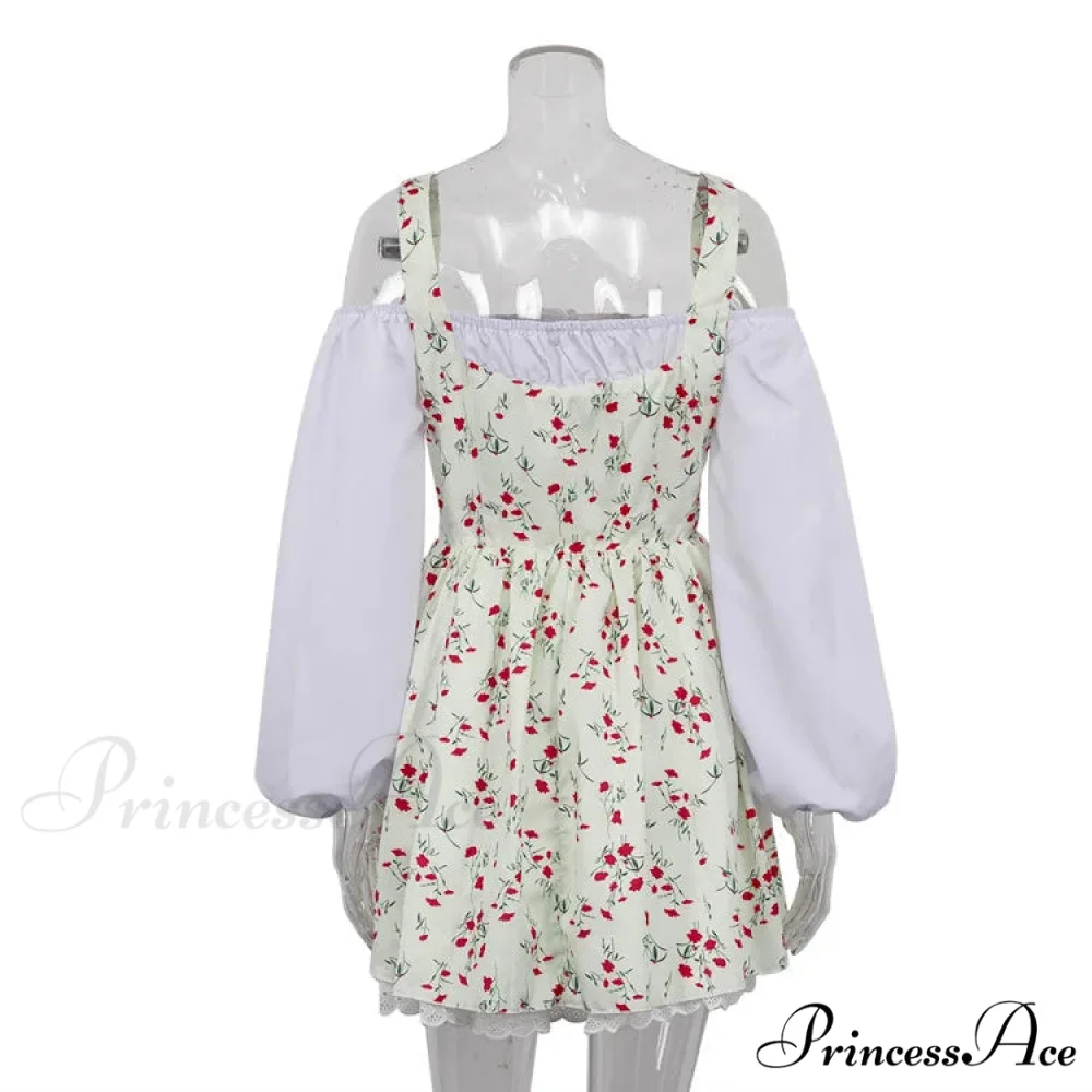 Printed Off-shoulder Lantern Charming Sleeve Flare Mini Dress - Image 12