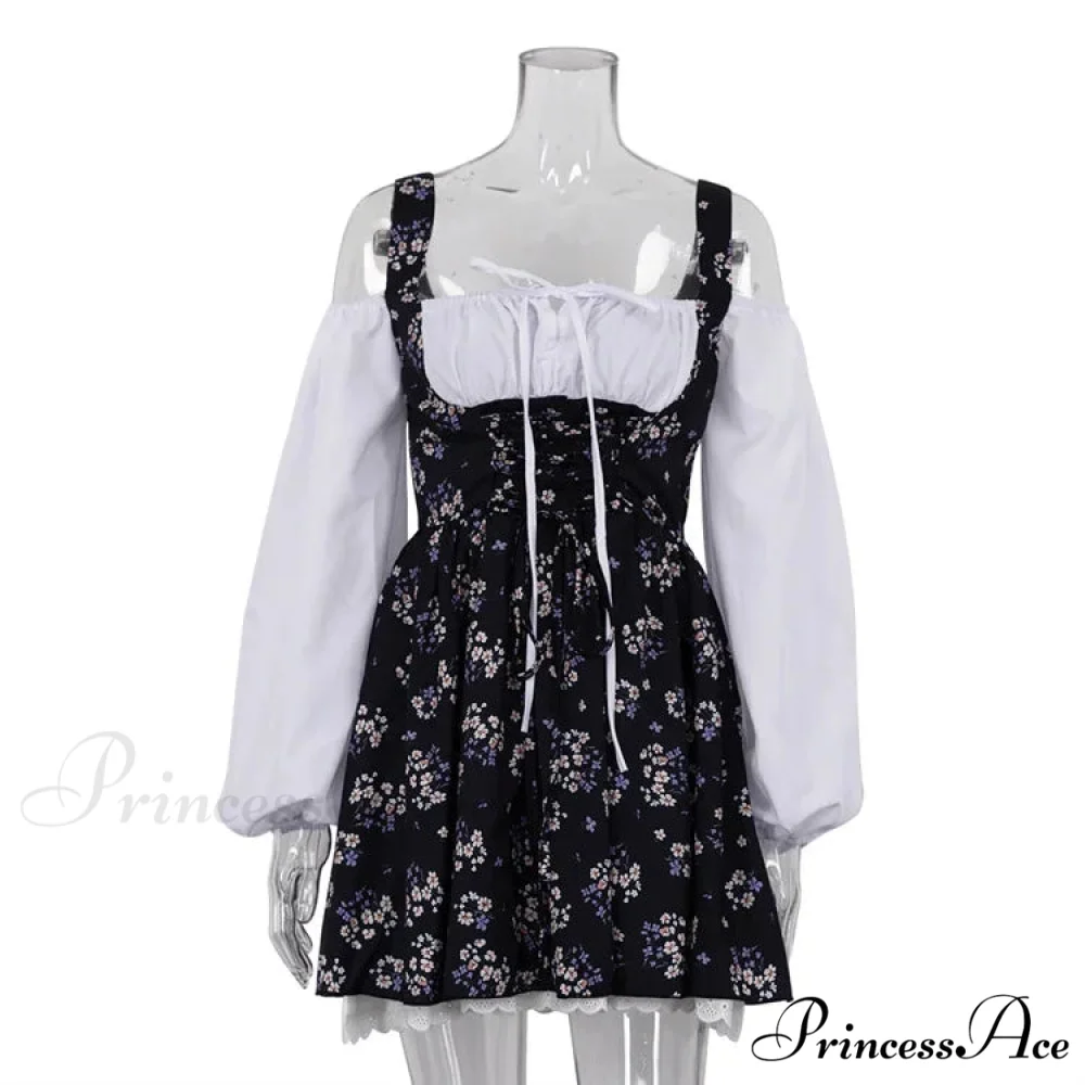 Printed Off-shoulder Lantern Charming Sleeve Flare Mini Dress - Image 13