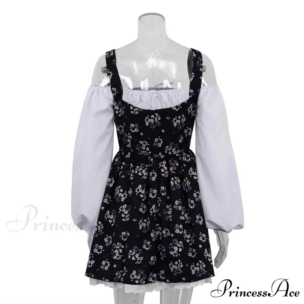 Printed Off-shoulder Lantern Charming Sleeve Flare Mini Dress - Image 14