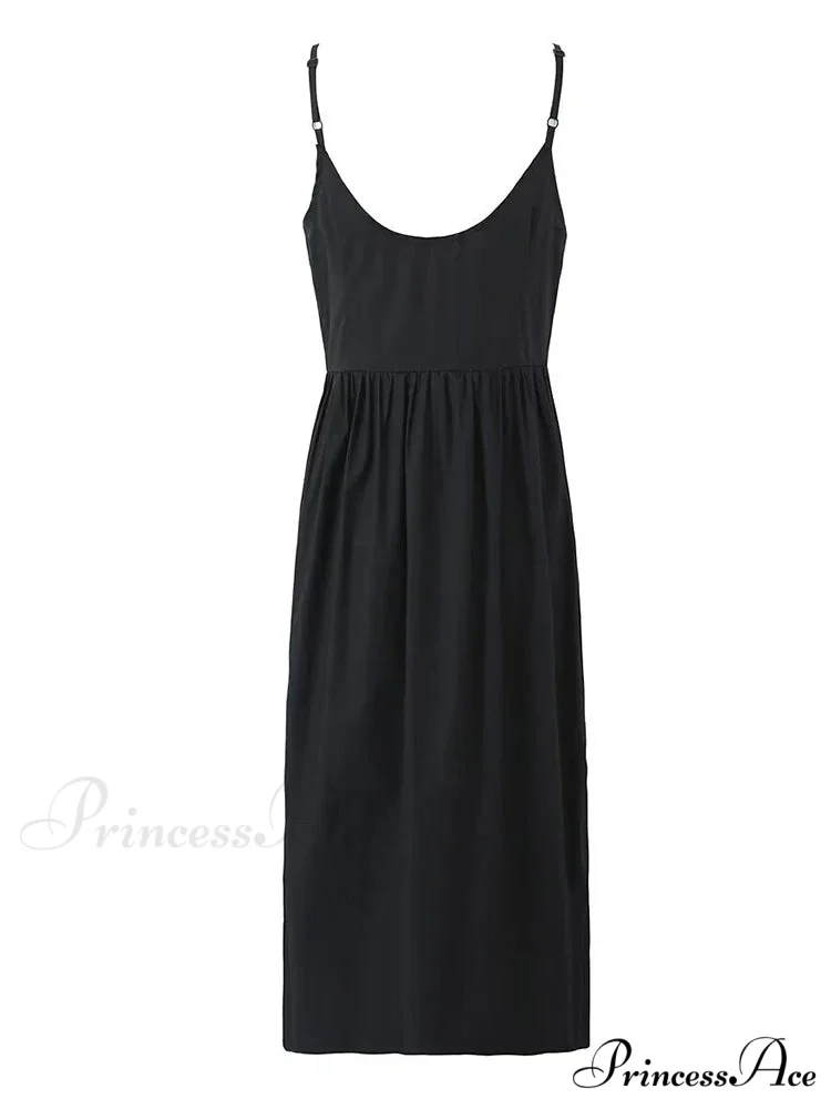 Black Bow Solid Charming Strap Midi Dress - Image 5