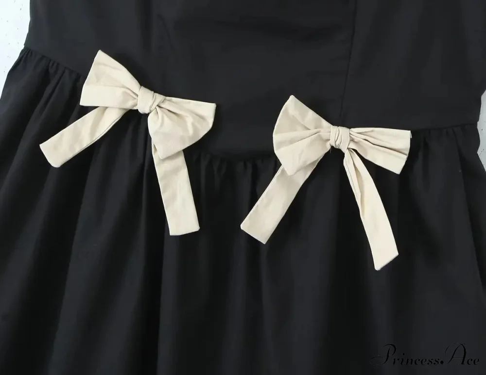 Black Bow Solid Charming Strap Midi Dress - Image 8