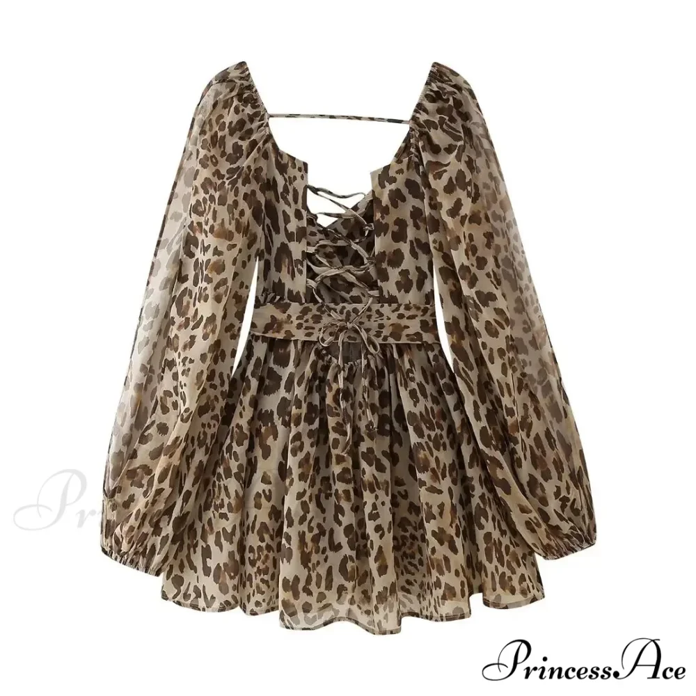 Chiffon Slit Long Sleeve Graceful Lace Up Mini Dress - Image 8