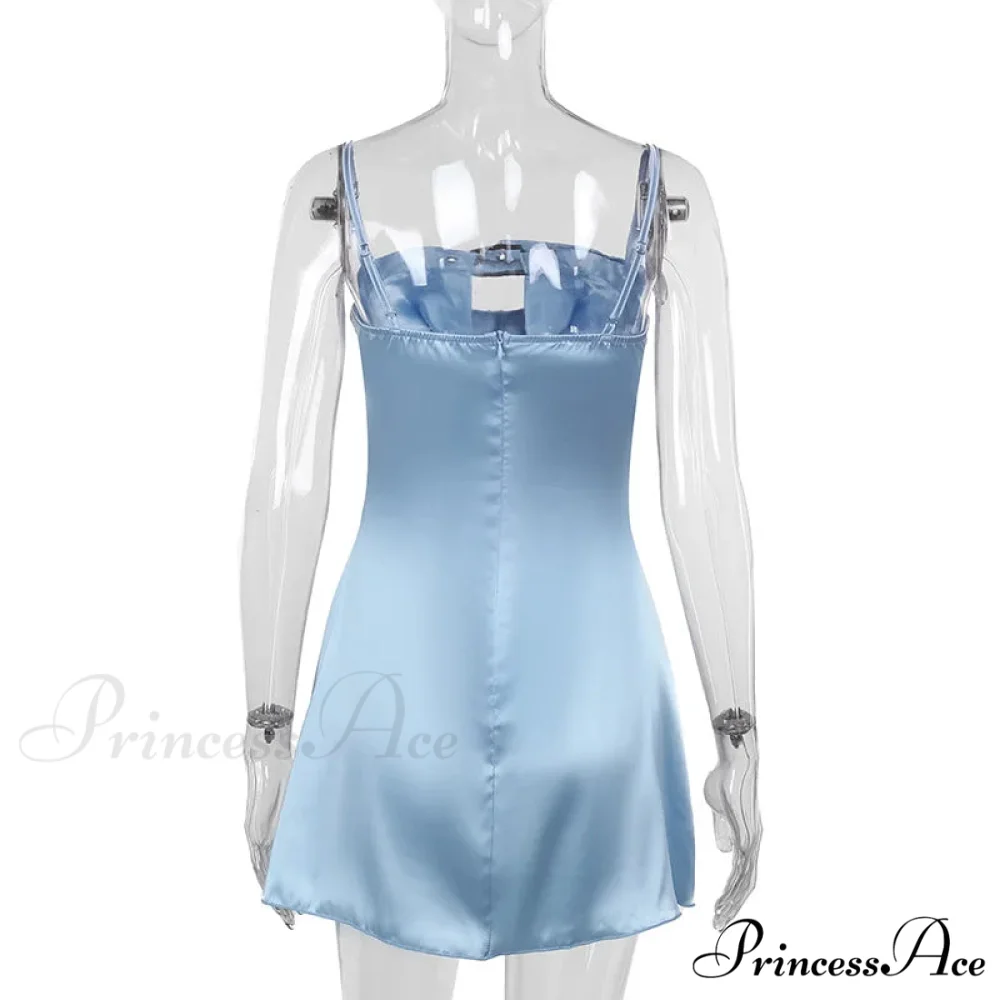 Satin Belted Hollow Cowl Graceful Neck Slip Mini Dress - Image 8