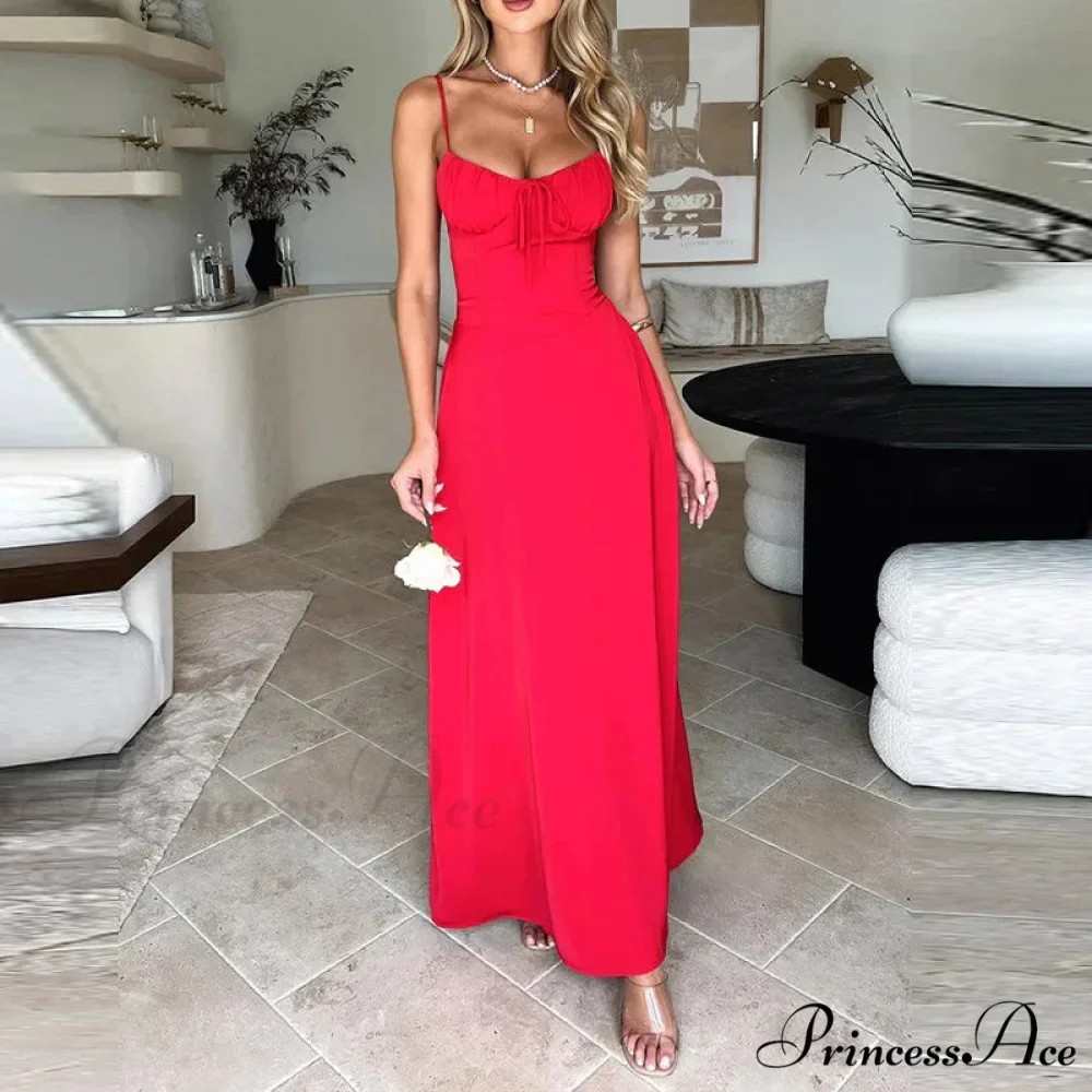 Cami Tie Up Charming Solid Maxi Dress - Image 3