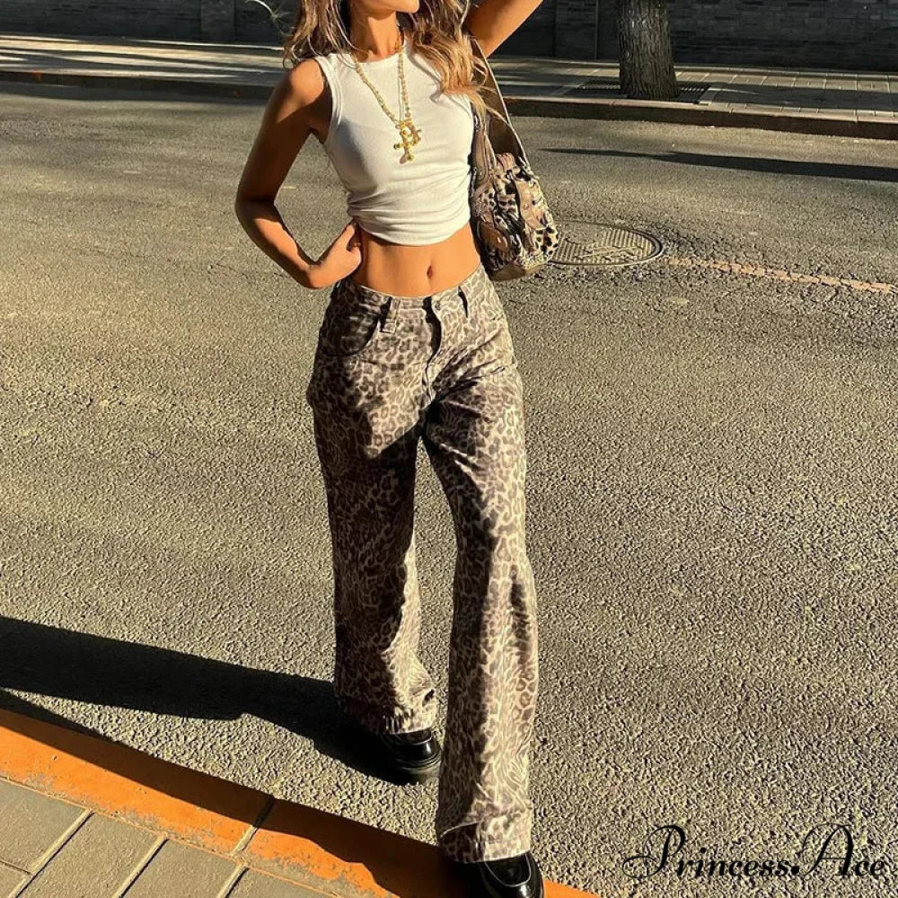 Leopard Print Stylish Straight Trousers - Image 20