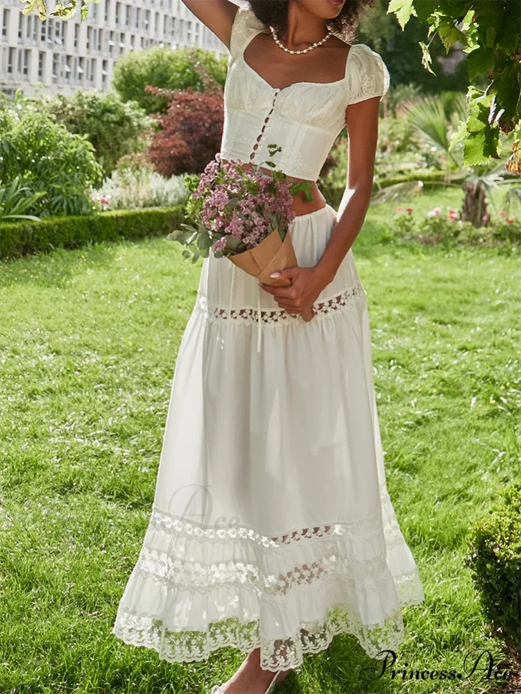 Embroidery White Crop Top Graceful And Midi Skirt Set - Image 4