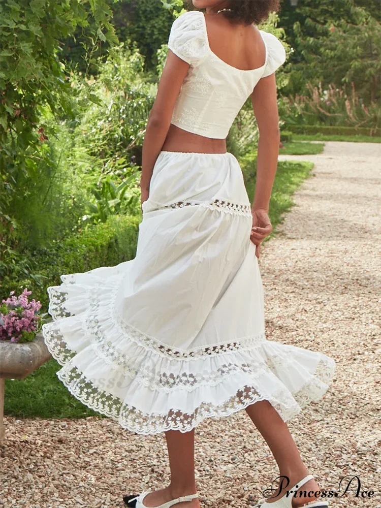 Embroidery White Crop Top Graceful And Midi Skirt Set - Image 5
