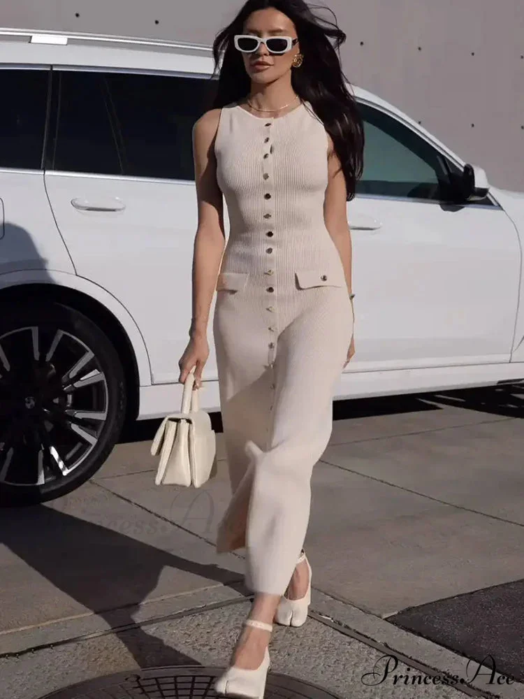 Knit Buttoned Stylish Midi Dress - Image 2