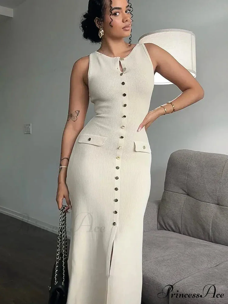 Knit Buttoned Stylish Midi Dress - Image 3