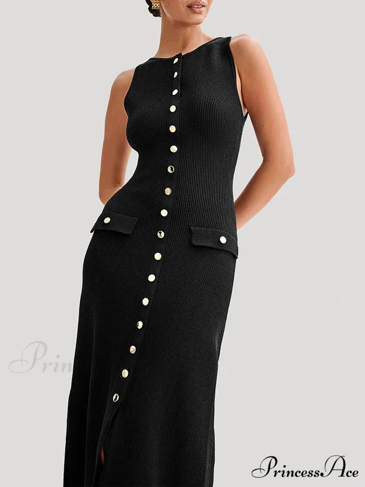 Knit Buttoned Stylish Midi Dress - Image 7