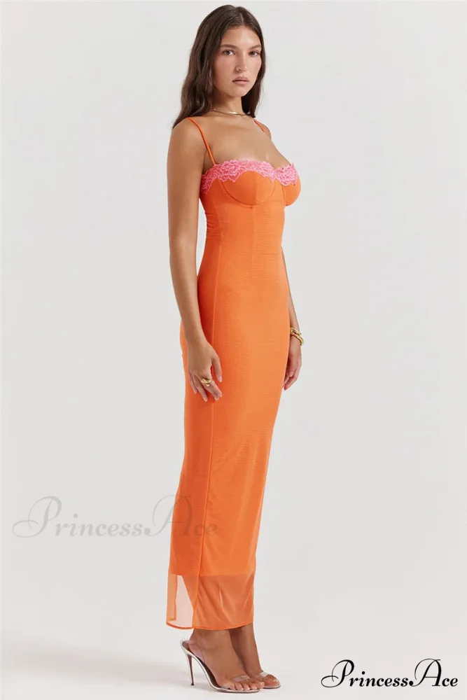 Lace Spaghetti Strap Charming Mesh Midi Dress - Image 10
