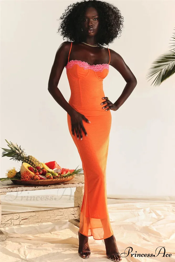 Lace Spaghetti Strap Charming Mesh Midi Dress - Image 12