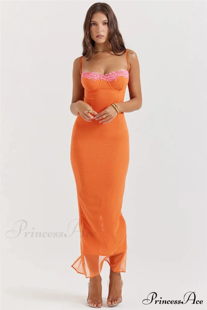 Lace Spaghetti Strap Charming Mesh Midi Dress - Image 14