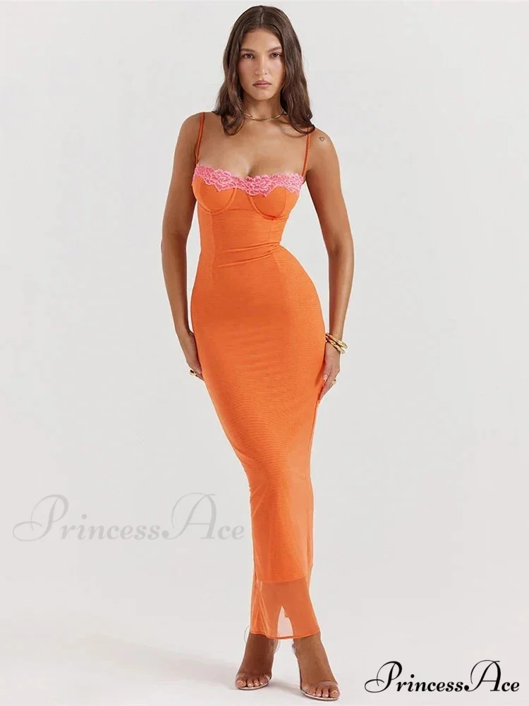 Lace Spaghetti Strap Charming Mesh Midi Dress - Image 15