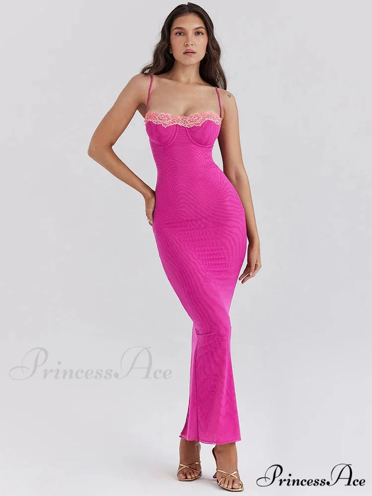 Lace Spaghetti Strap Charming Mesh Midi Dress - Image 2