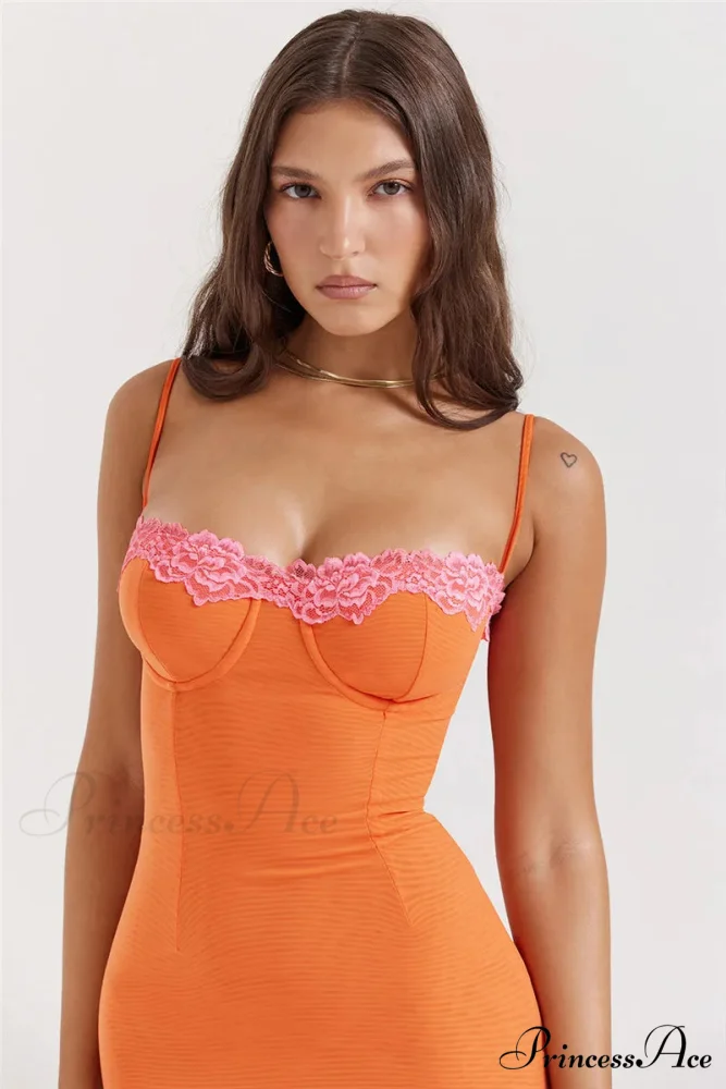 Lace Spaghetti Strap Charming Mesh Midi Dress - Image 23