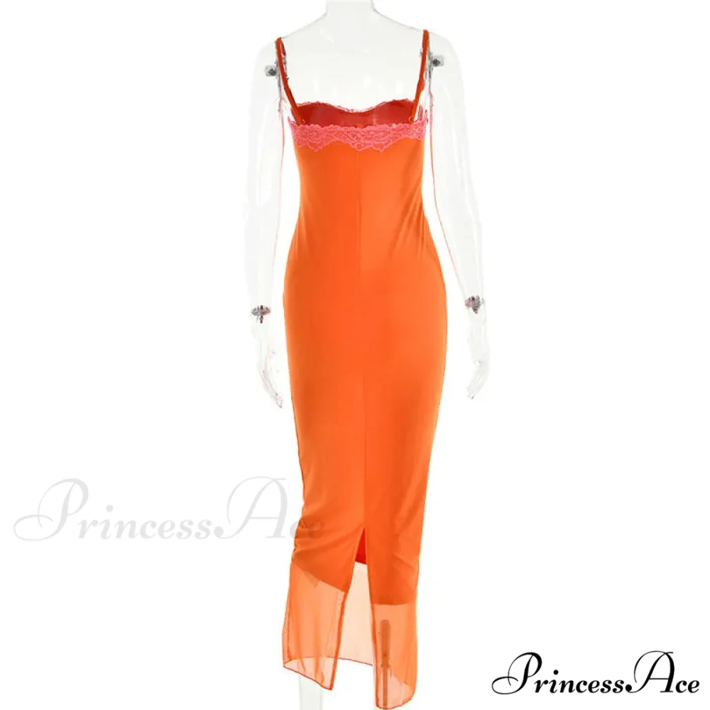 Lace Spaghetti Strap Charming Mesh Midi Dress - Image 25