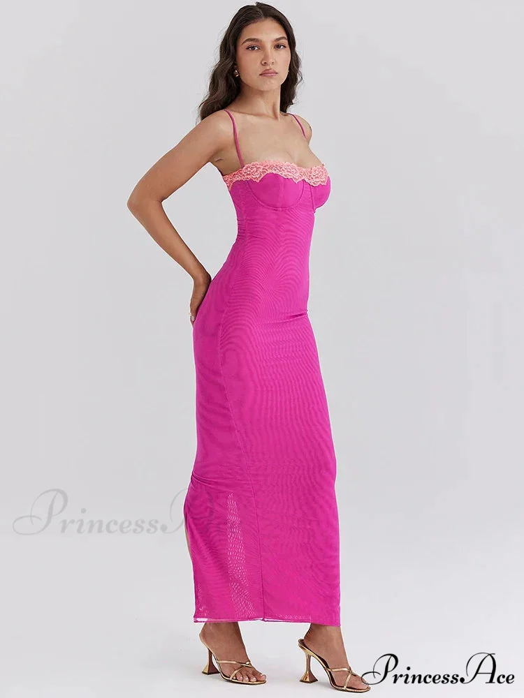 Lace Spaghetti Strap Charming Mesh Midi Dress - Image 3