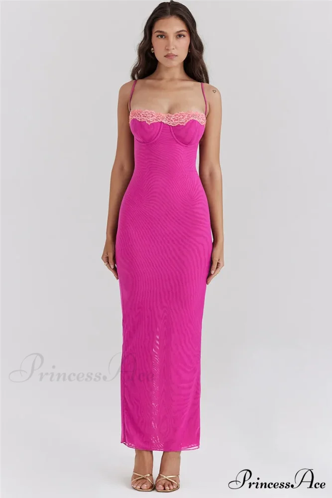 Lace Spaghetti Strap Charming Mesh Midi Dress - Image 7