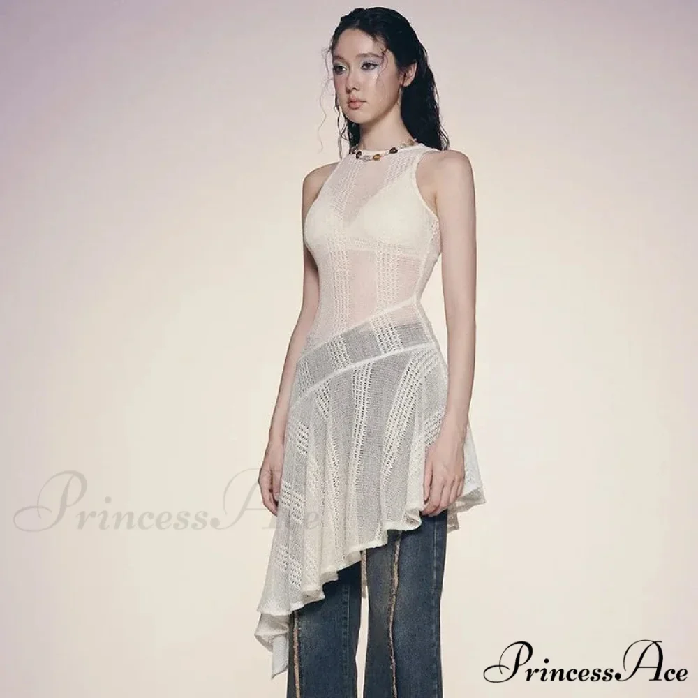 Knit White Asymmetrical Charming Tank Midi Dress - Image 10