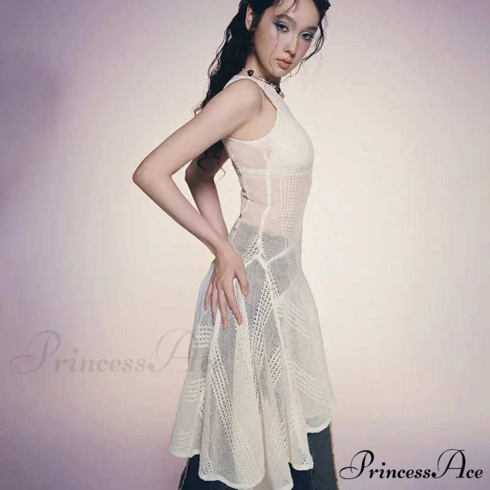 Knit White Asymmetrical Charming Tank Midi Dress - Image 11
