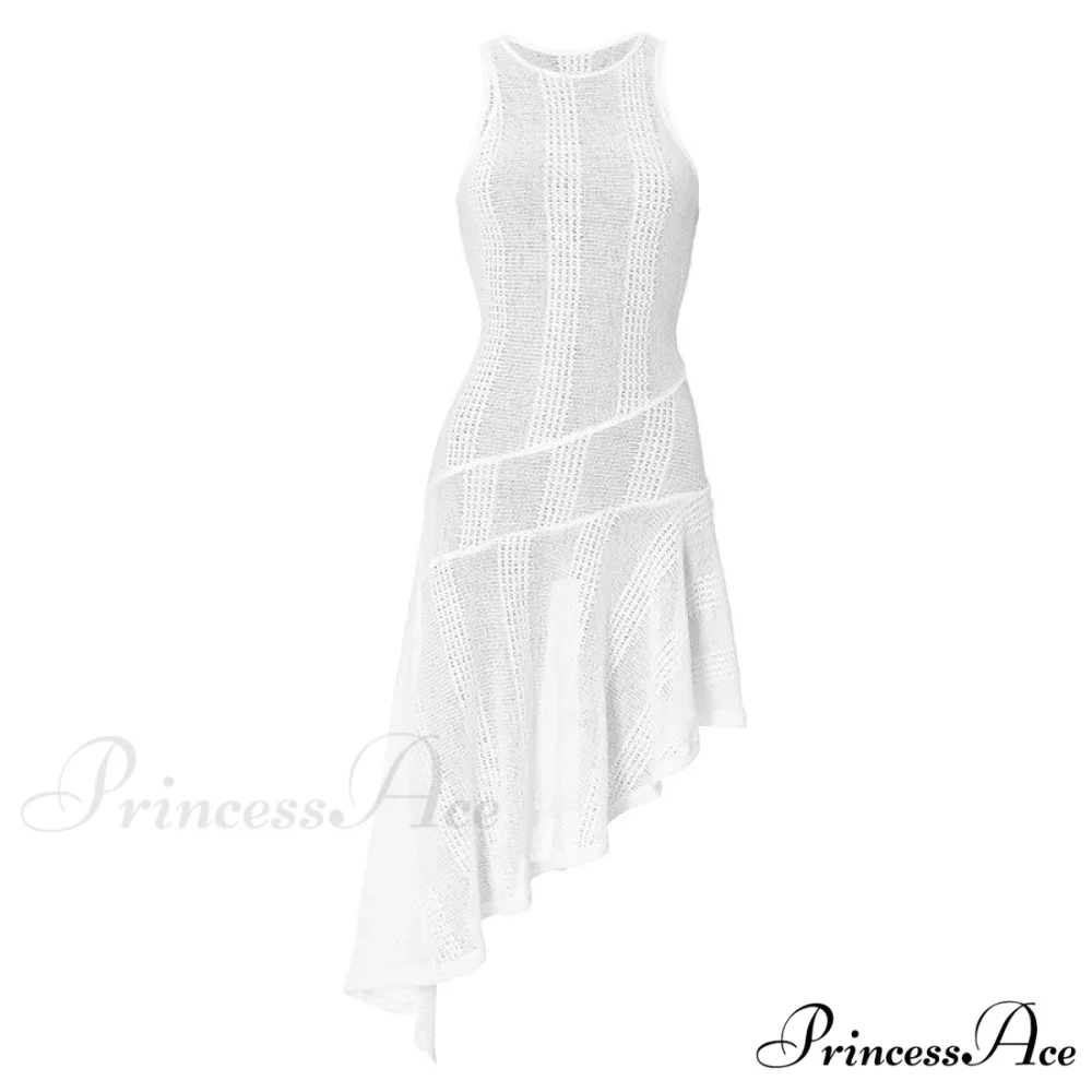 Knit White Asymmetrical Charming Tank Midi Dress - Image 12