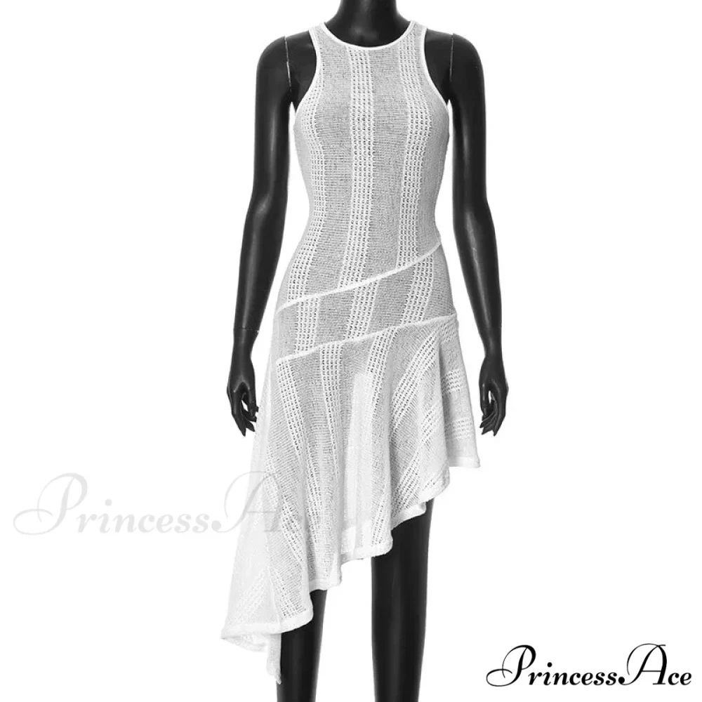 Knit White Asymmetrical Charming Tank Midi Dress - Image 13