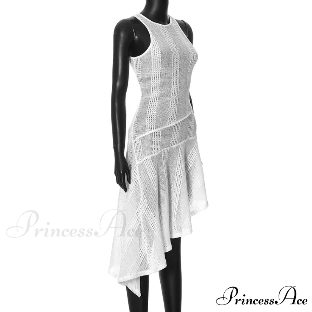 Knit White Asymmetrical Charming Tank Midi Dress - Image 14
