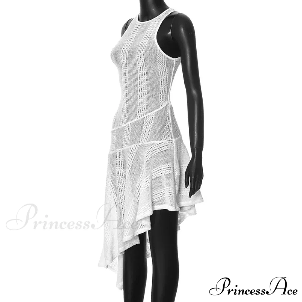Knit White Asymmetrical Charming Tank Midi Dress - Image 15