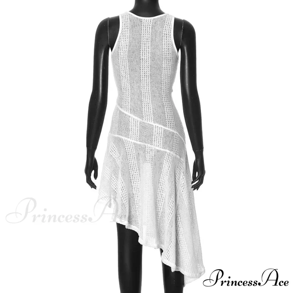 Knit White Asymmetrical Charming Tank Midi Dress - Image 16