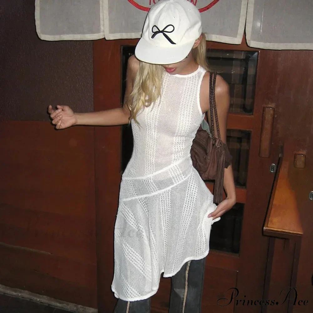 Knit White Asymmetrical Charming Tank Midi Dress - Image 4