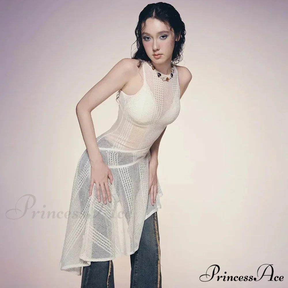 Knit White Asymmetrical Charming Tank Midi Dress - Image 8