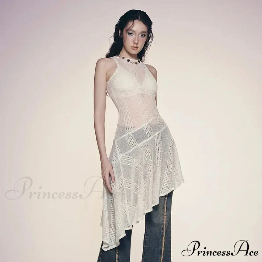 Knit White Asymmetrical Charming Tank Midi Dress - Image 9