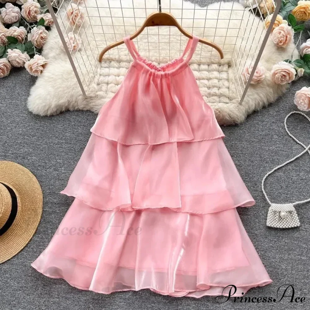Mesh Ruffled Stylish Halter Mini Dress - Image 2