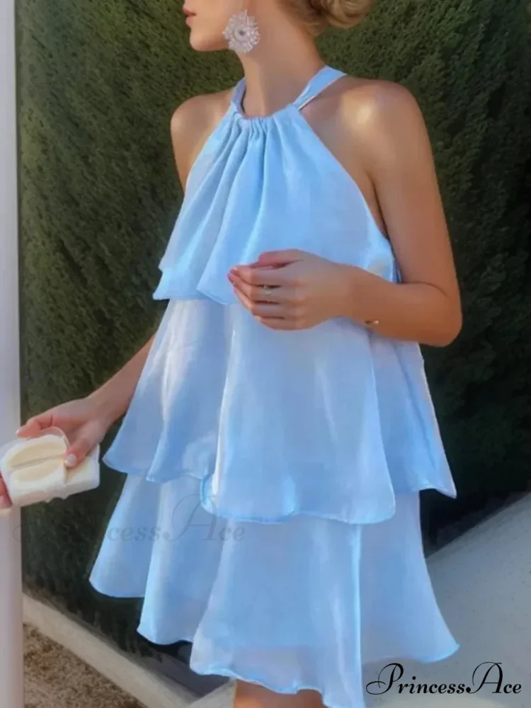 Mesh Ruffled Stylish Halter Mini Dress - Image 4
