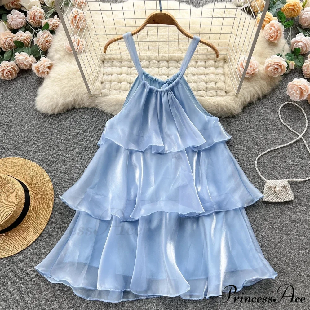 Mesh Ruffled Stylish Halter Mini Dress - Image 5