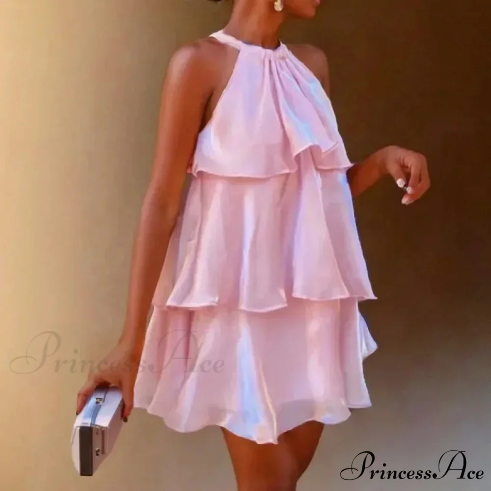 Mesh Ruffled Stylish Halter Mini Dress - Image 9