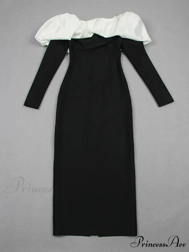 Off Shoulder Satin Charming Long SLeeve Midi Dress - Image 13