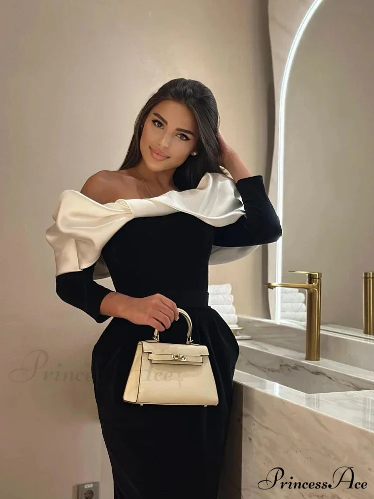 Off Shoulder Satin Charming Long SLeeve Midi Dress - Image 6