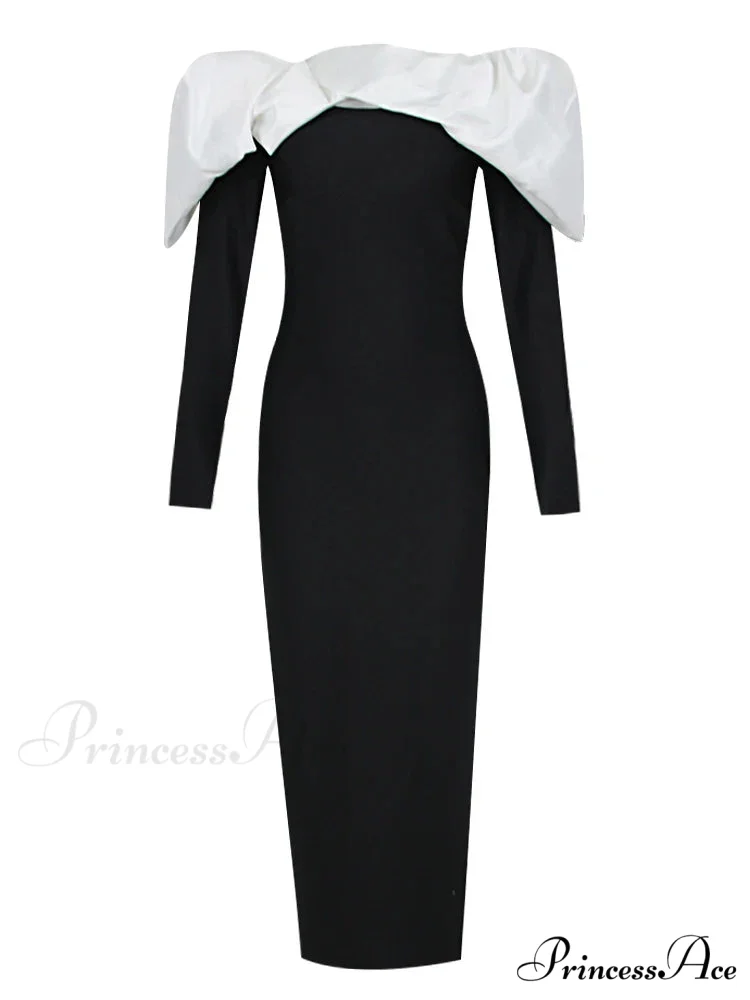 Off Shoulder Satin Charming Long SLeeve Midi Dress - Image 7