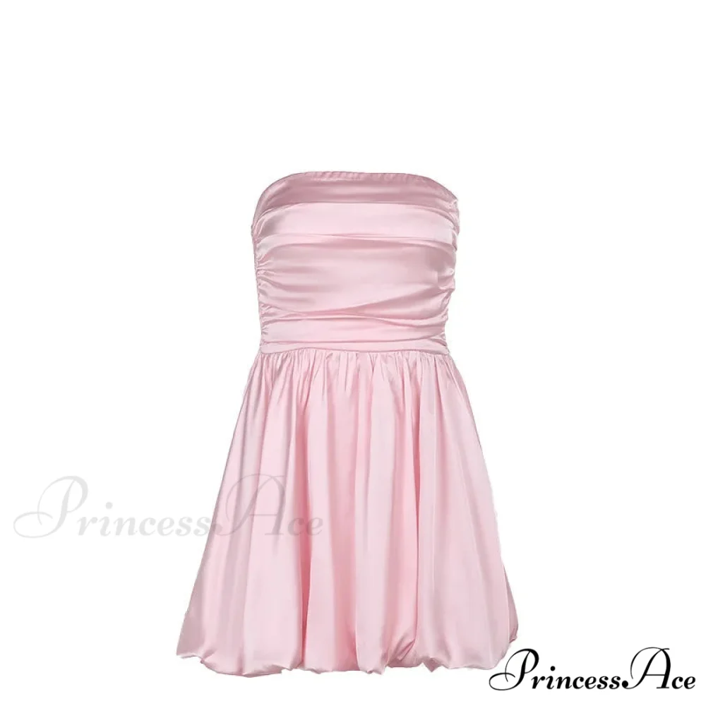 Satin Puff Ruched Charming Tube Mini Dress - Image 12