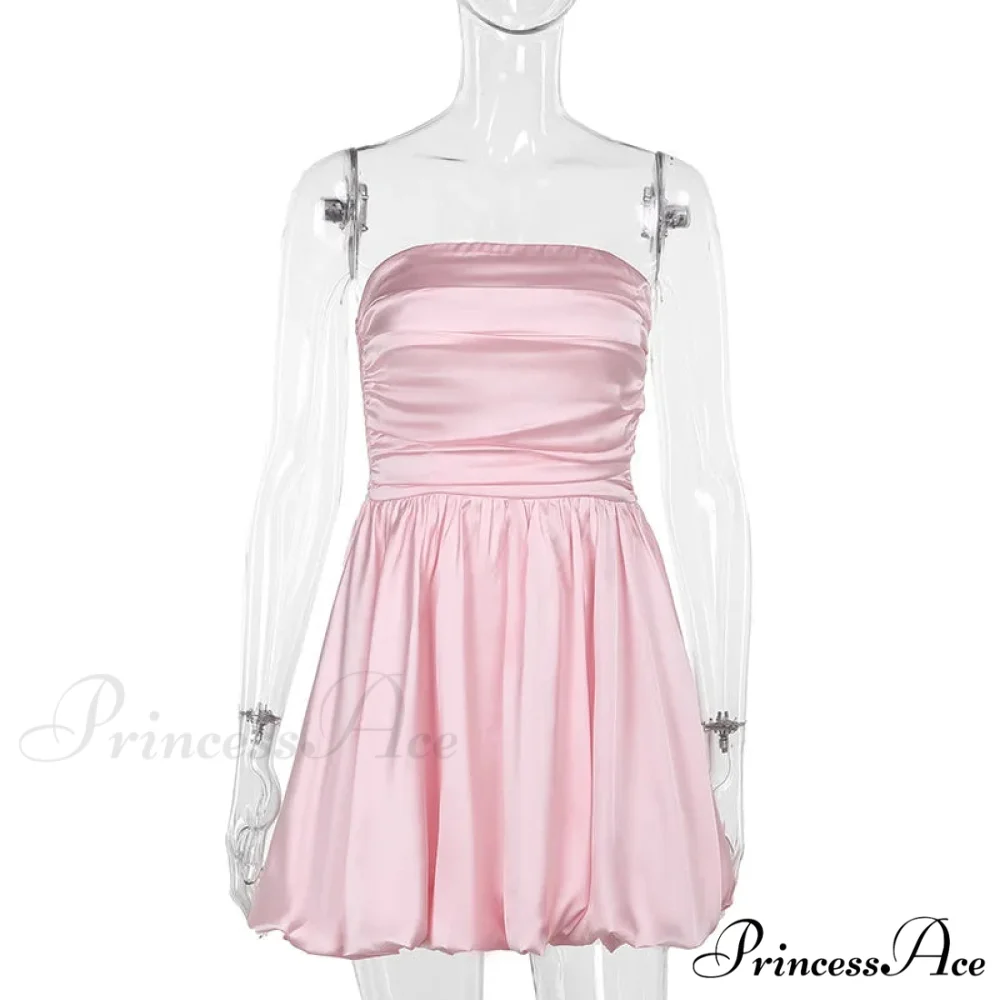 Satin Puff Ruched Charming Tube Mini Dress - Image 13