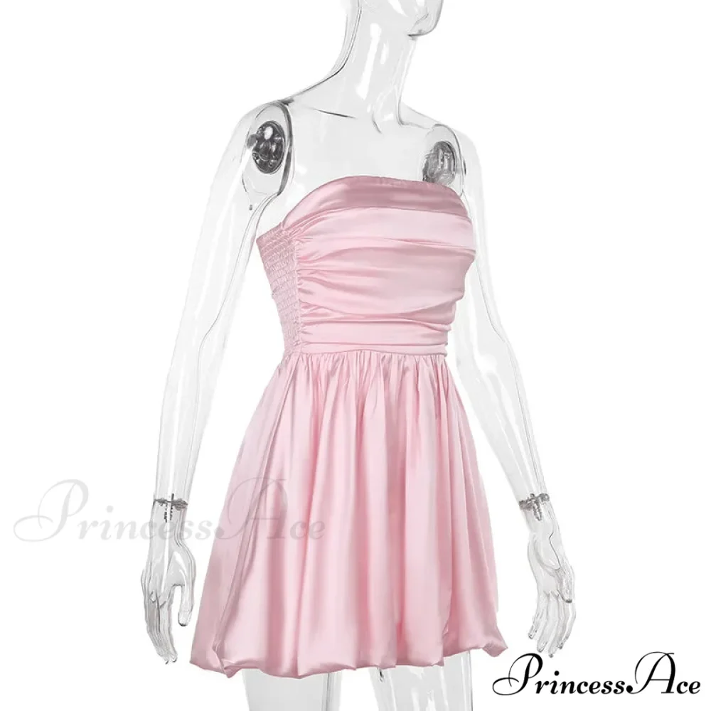 Satin Puff Ruched Charming Tube Mini Dress - Image 14