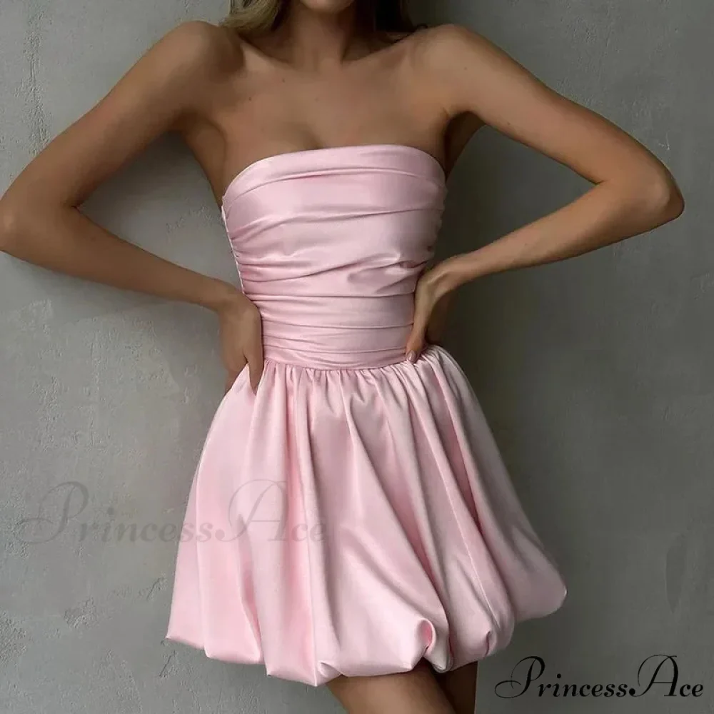 Satin Puff Ruched Charming Tube Mini Dress - Image 2