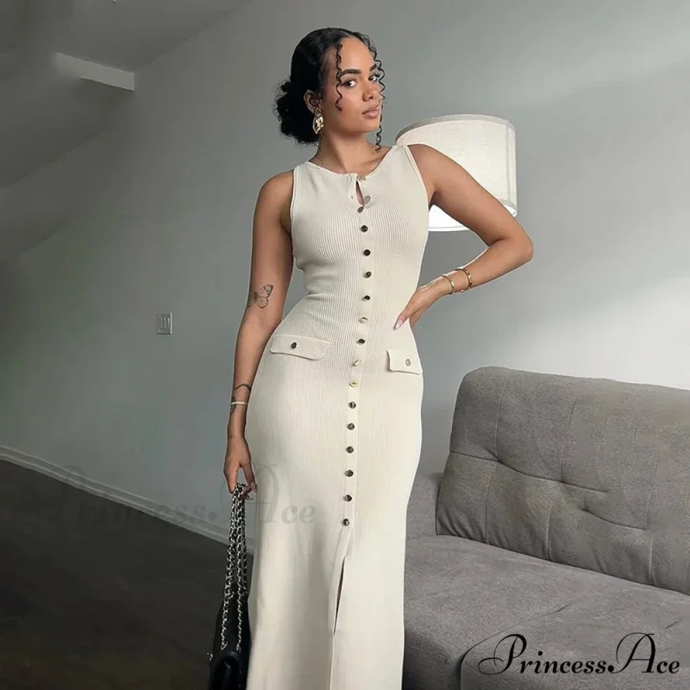 Ribbed Buttoned Stylish Midi Dress - Image 5