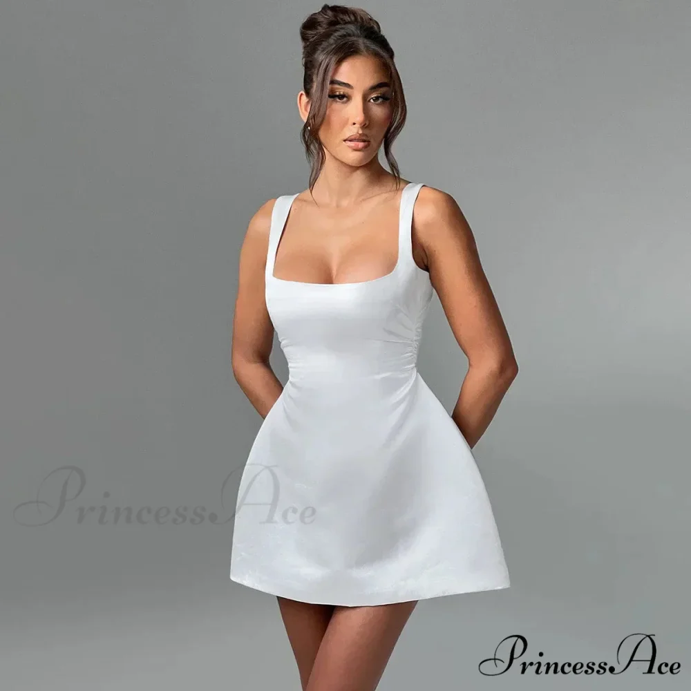 Satin Square Neck Charming Strap Mini Dress - Image 10